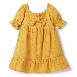 Janie And Jack Eyelet‎ Puff Sleeve Golden Yellow Autumn Dress Girls Size 14